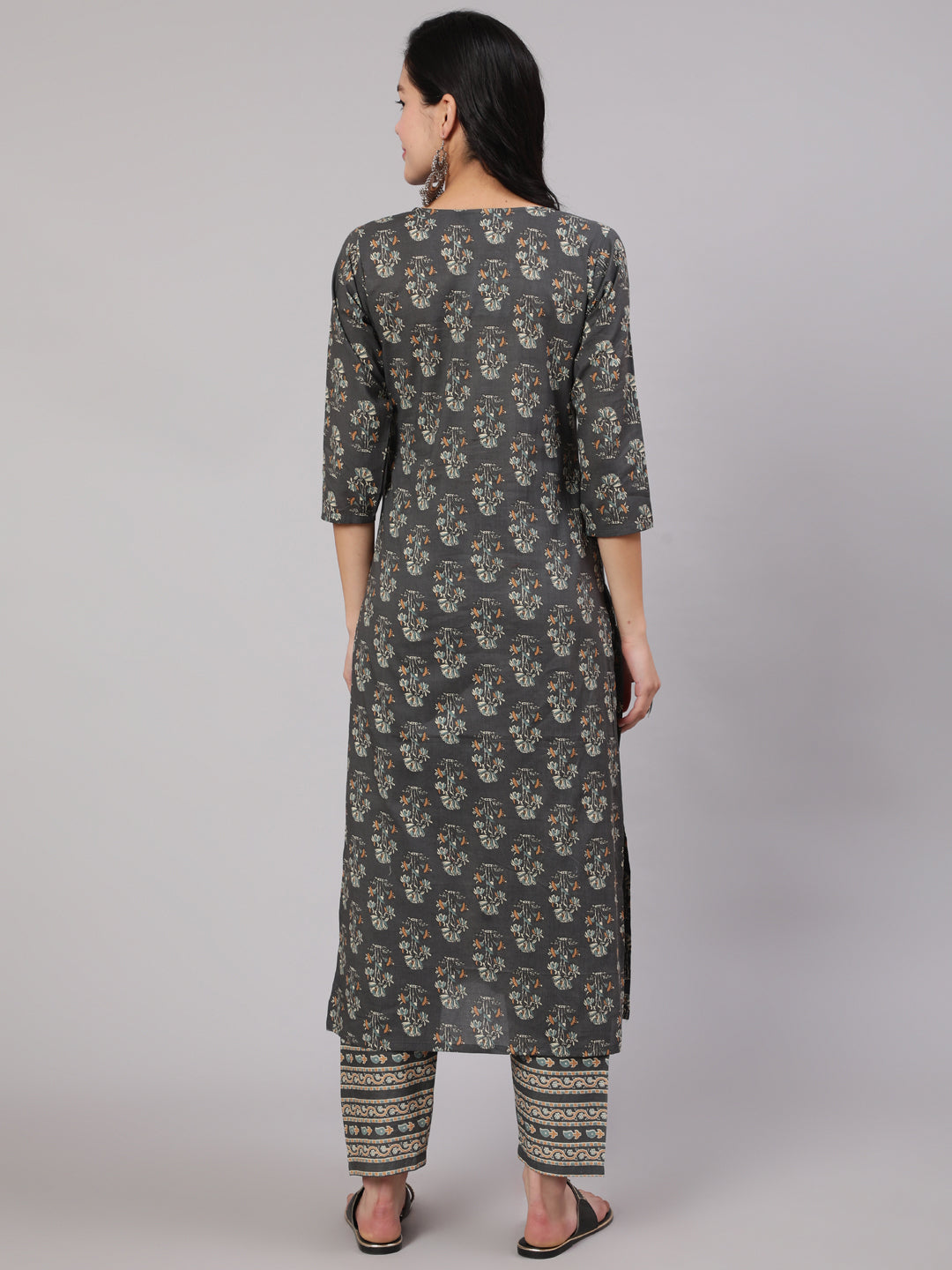 Women Grey Printed Straight Kurta With Trouser | LASVINI - Redefining Indian Fashion with Elegance