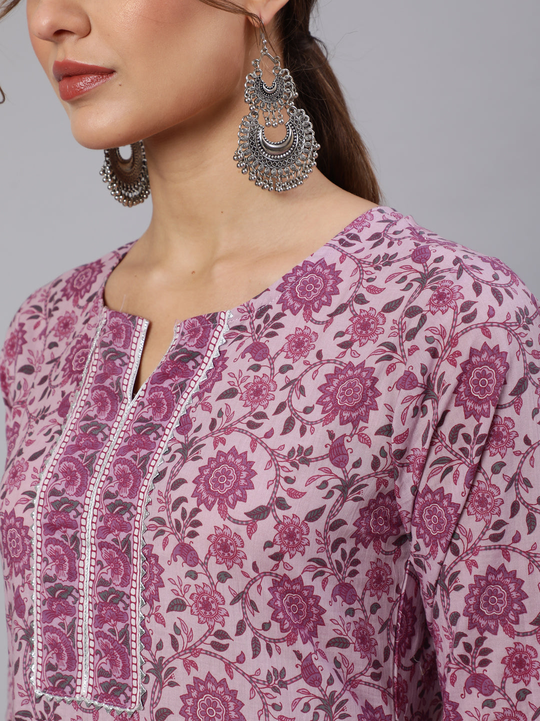 Women Lavender Floral Printed Kurta With Palazzo And Dupatta | LASVINI - Redefining Indian Fashion with Elegance