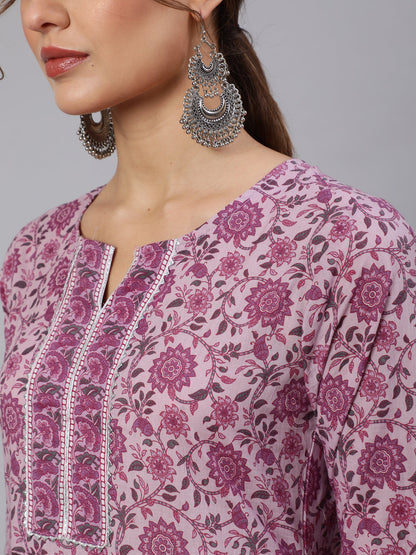 Women Lavender Floral Printed Kurta With Palazzo And Dupatta | LASVINI - Redefining Indian Fashion with Elegance