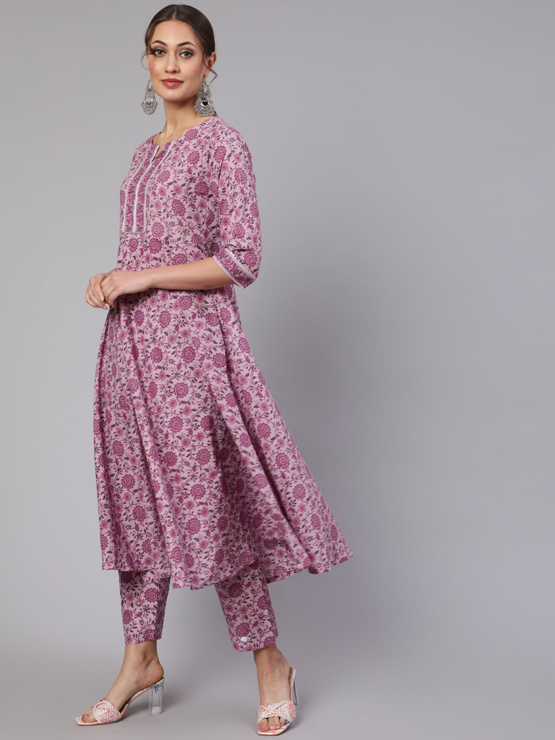 Women Lavender Floral Printed Kurta With Palazzo And Dupatta | LASVINI - Redefining Indian Fashion with Elegance