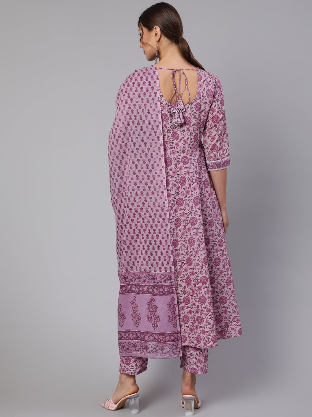 Women Lavender Floral Printed Kurta With Palazzo And Dupatta | LASVINI - Redefining Indian Fashion with Elegance