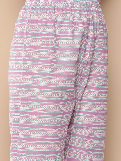 Women Lavender Ethnic Printed Kurta With Trouser And Dupatta | LASVINI - Redefining Indian Fashion with Elegance