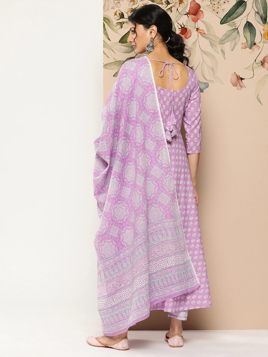 Women Lavender Ethnic Printed Kurta With Trouser And Dupatta | LASVINI - Redefining Indian Fashion with Elegance