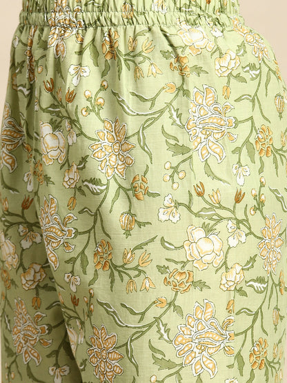 Women Green Floral Printed Anarkali Kurta With Trouser And Dupatta | LASVINI - Redefining Indian Fashion with Elegance