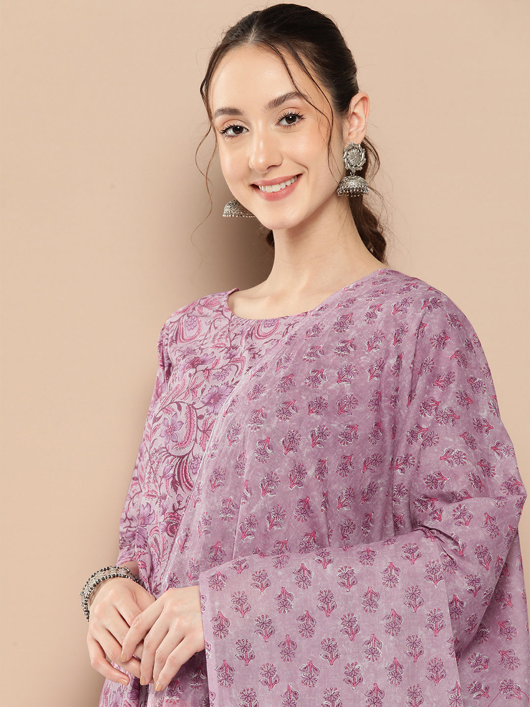 Women Lavender Floral Printed Kurta With Trouser And Dupatta | LASVINI - Redefining Indian Fashion with Elegance