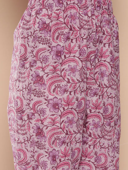 Women Lavender Floral Printed Kurta With Trouser And Dupatta | LASVINI - Redefining Indian Fashion with Elegance