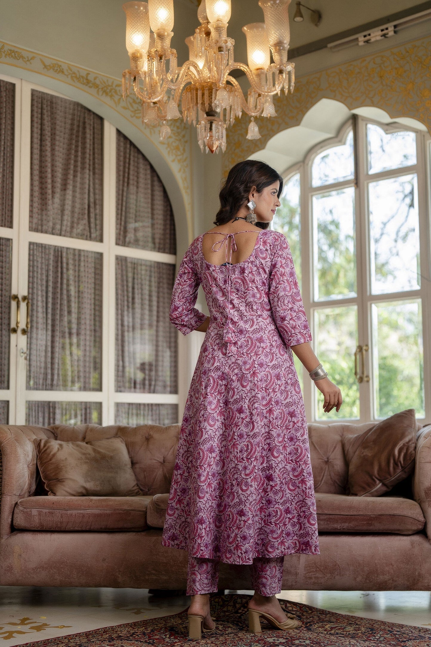 Women Lavender Floral Printed Kurta With Trouser And Dupatta | LASVINI - Redefining Indian Fashion with Elegance