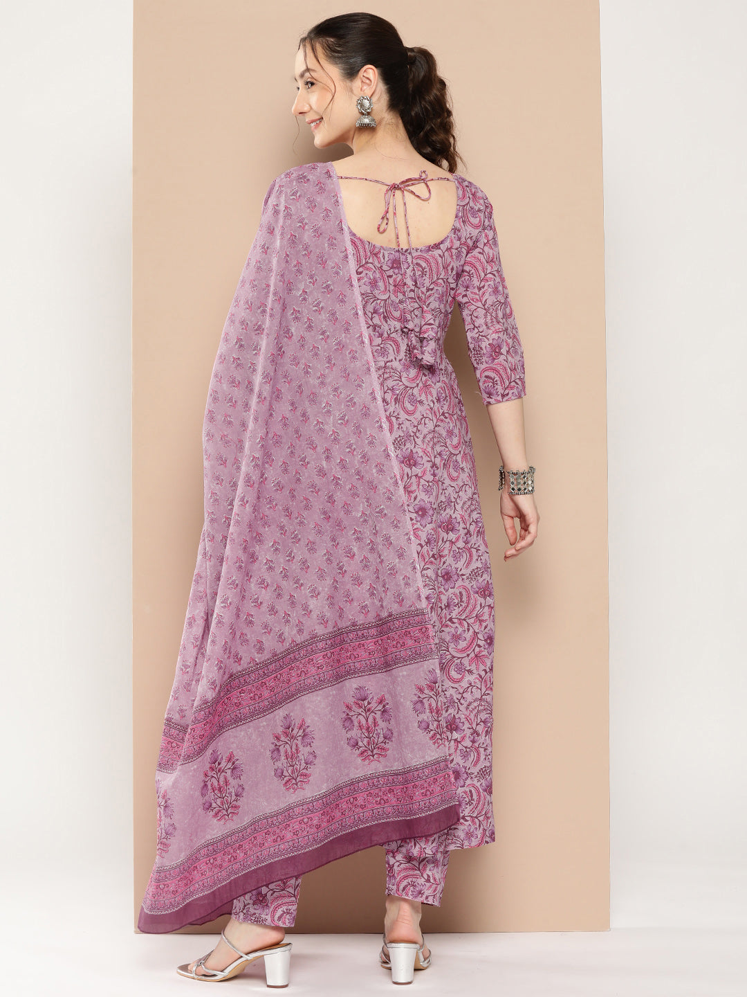 Women Lavender Floral Printed Kurta With Trouser And Dupatta | LASVINI - Redefining Indian Fashion with Elegance