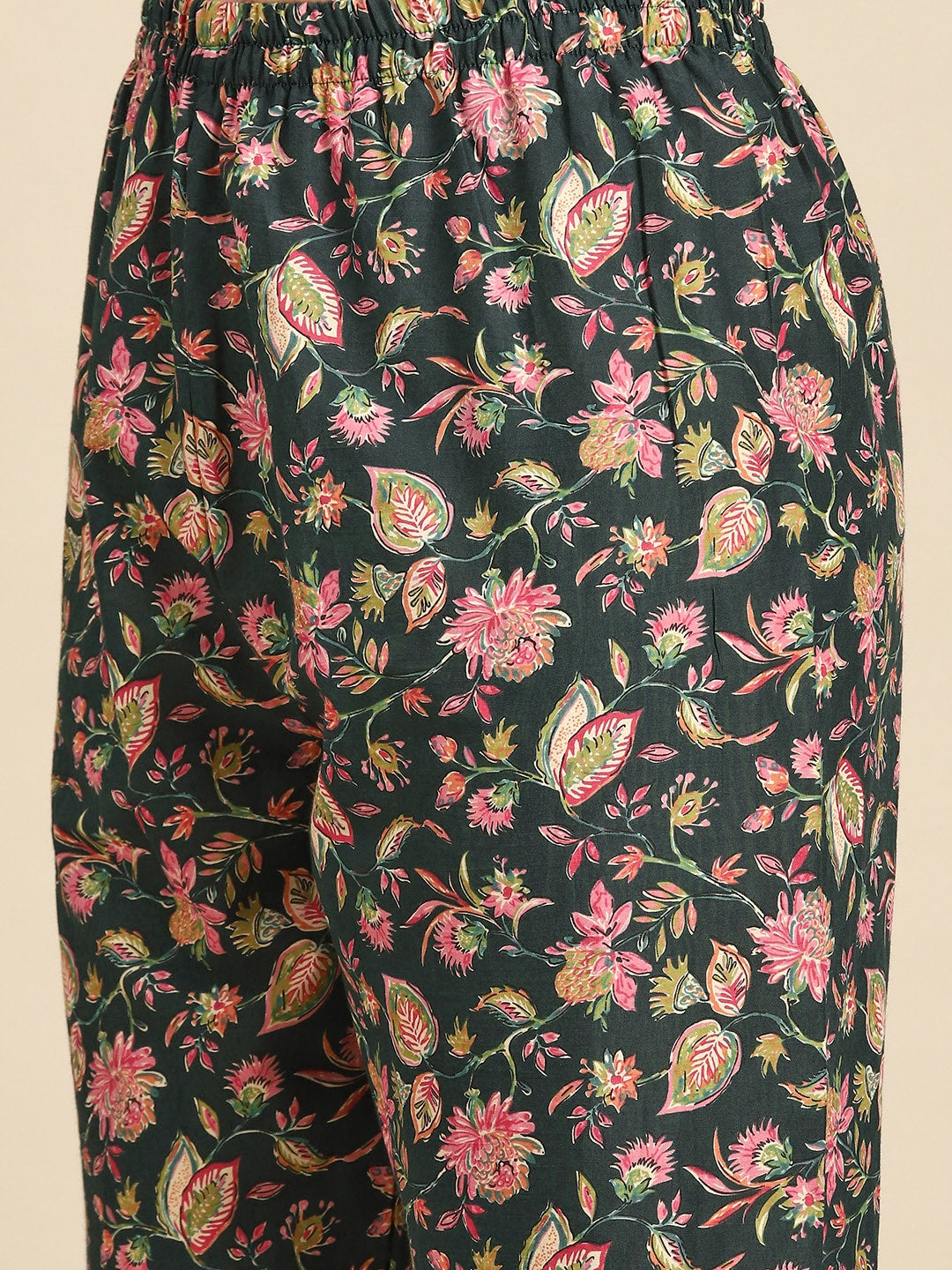 Women Green & Pink Floral Anarkali Kurta With Trouser And Dupatta | LASVINI - Redefining Indian Fashion with Elegance