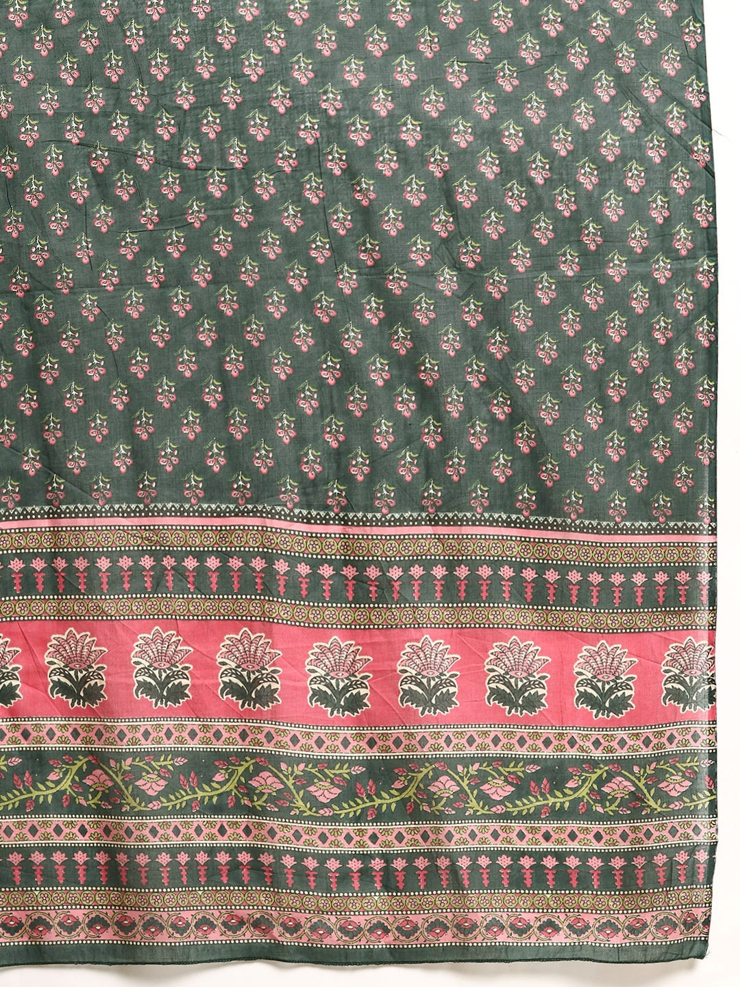 Women Green & Pink Floral Anarkali Kurta With Trouser And Dupatta | LASVINI - Redefining Indian Fashion with Elegance