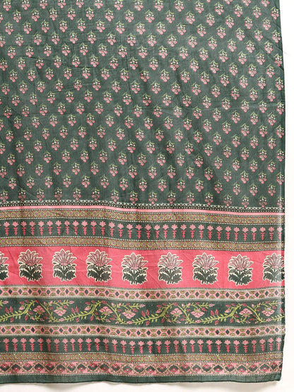 Women Green & Pink Floral Anarkali Kurta With Trouser And Dupatta | LASVINI - Redefining Indian Fashion with Elegance