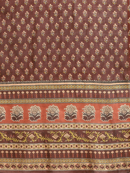 Women Brown Floral Printed Anarkali Kurta With Trouser And Dupatta | LASVINI - Redefining Indian Fashion with Elegance