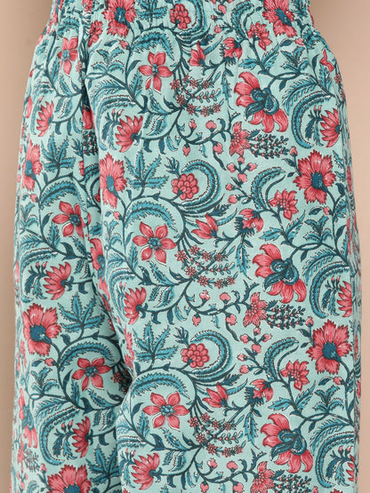 Women Sea Green Printed Flared Kurta And Trouser With Dupatta | LASVINI - Redefining Indian Fashion with Elegance