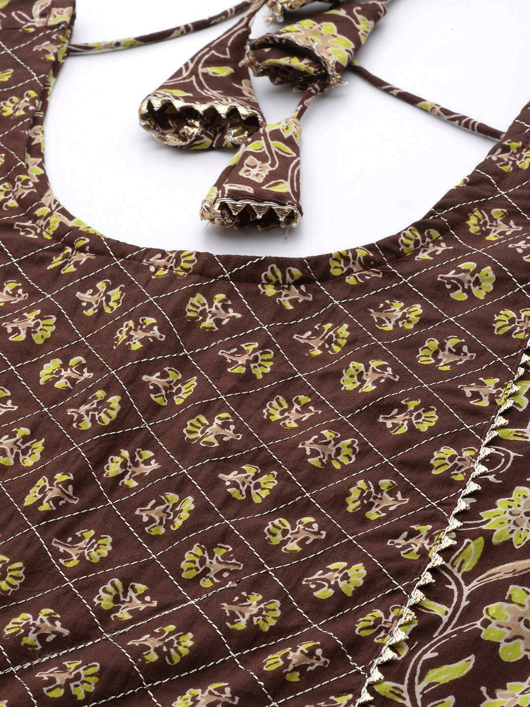 Women Brown Ethnic Printed Anarkali Kurta With Trouser And Dupatta | LASVINI - Redefining Indian Fashion with Elegance