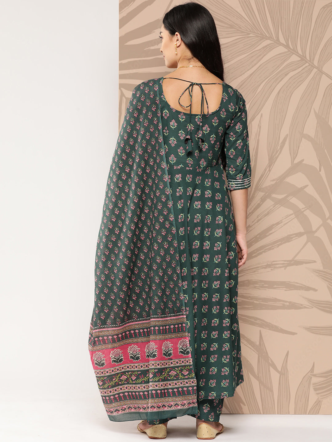 Women Green Ethnic Printed Anarkali Kurta With Trouser And Dupatta | LASVINI - Redefining Indian Fashion with Elegance