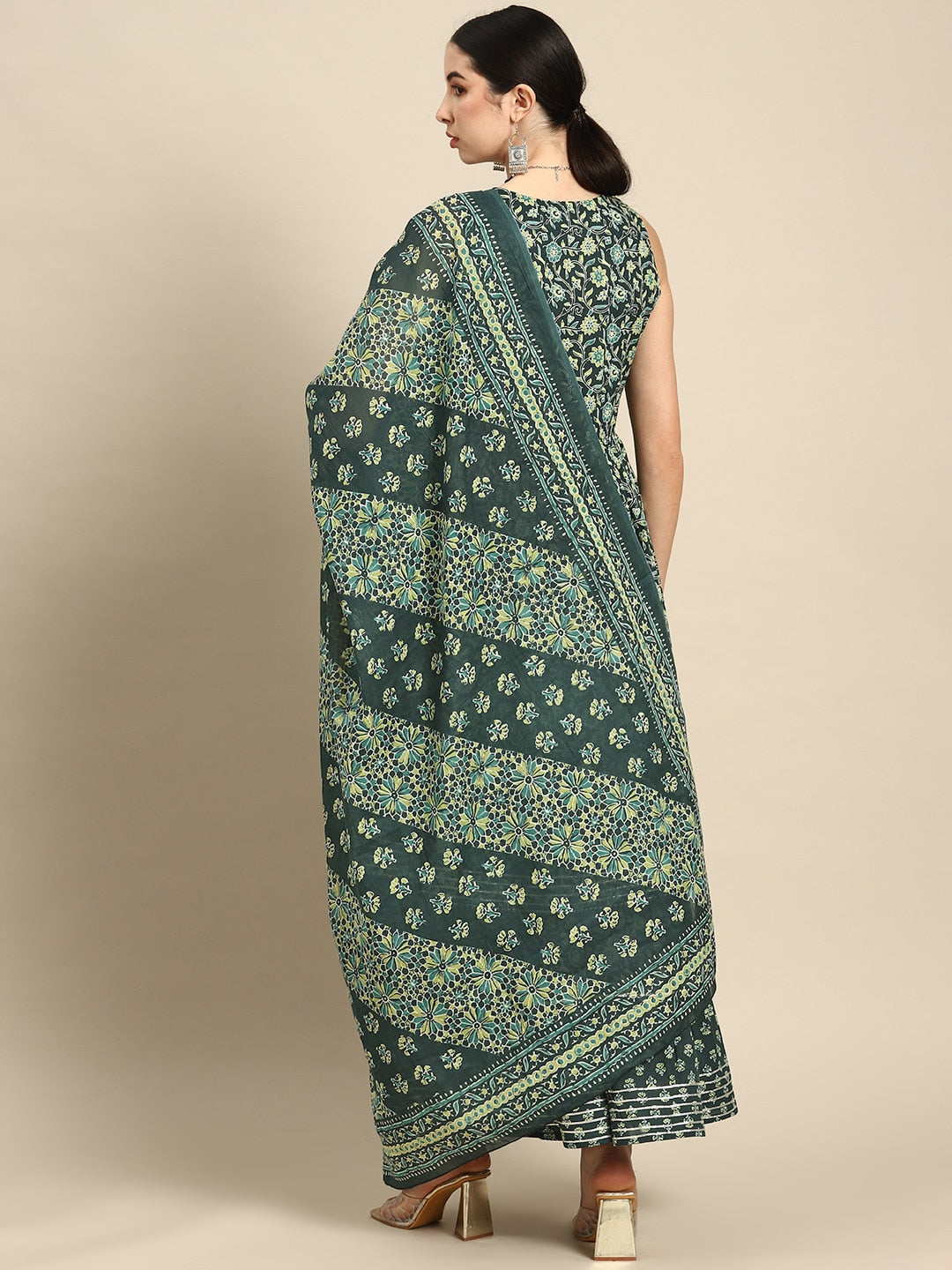 Women Green Floral Printed Kurta With Sharara And Dupatta | LASVINI - Redefining Indian Fashion with Elegance