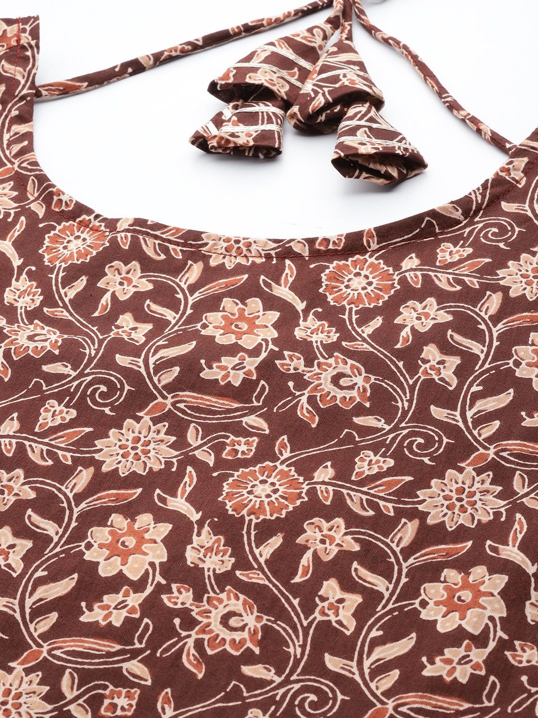 Women Brown Floral Printed Anarkali Kurta With Trouser And Dupatta | LASVINI - Redefining Indian Fashion with Elegance