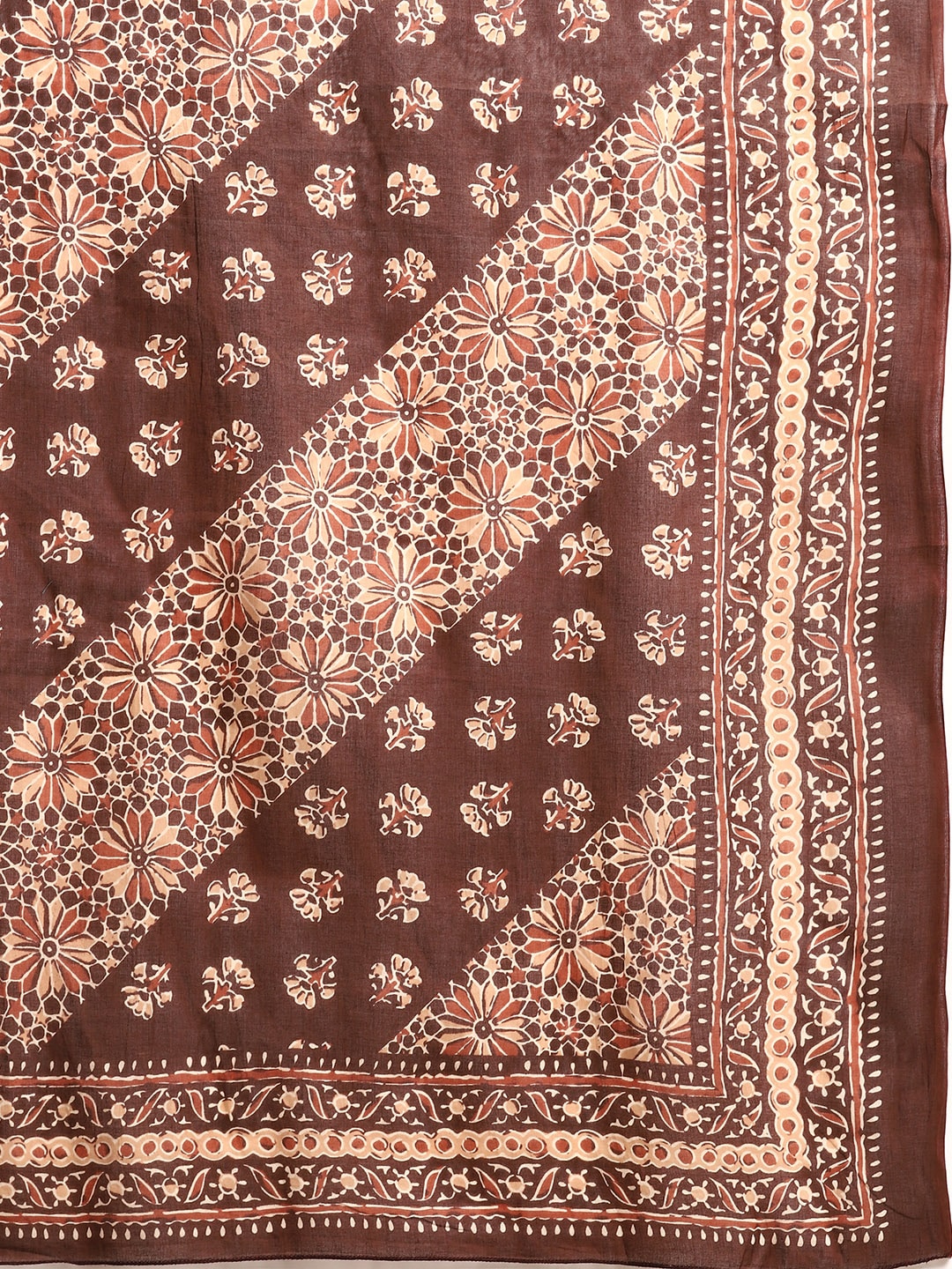 Women Brown Floral Printed Anarkali Kurta With Trouser And Dupatta | LASVINI - Redefining Indian Fashion with Elegance