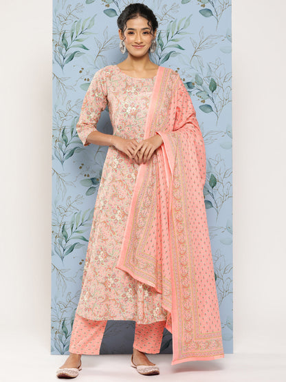 Women Pink Ethnic Printed Kurta With Palazzo And Dupatta | LASVINI - Redefining Indian Fashion with Elegance