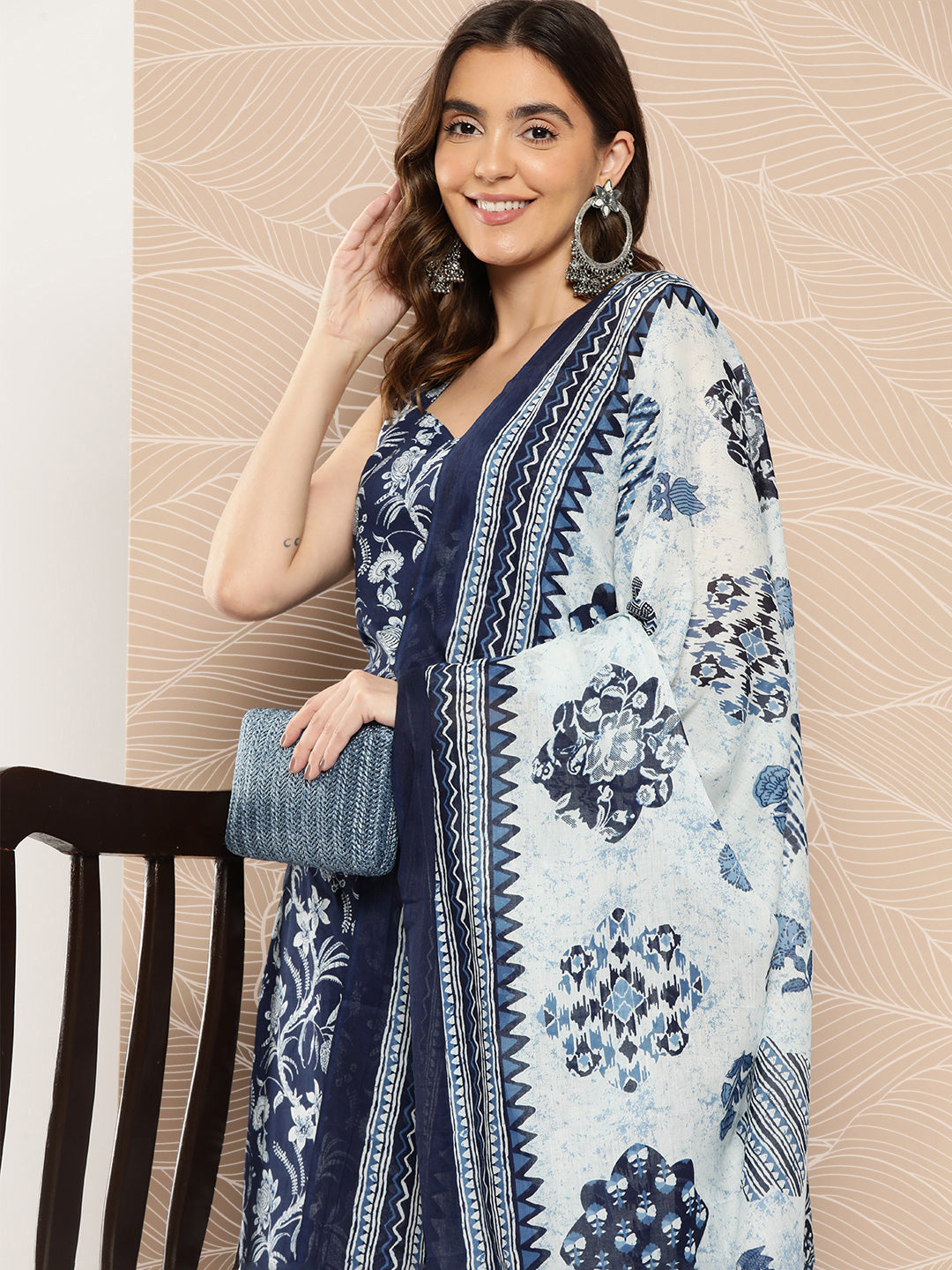 Women Blue Paisely Printed Straight Kurta With Trouser And Dupatta | LASVINI - Redefining Indian Fashion with Elegance