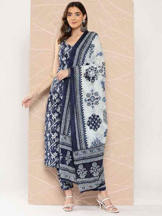 Women Blue Paisely Printed Straight Kurta With Trouser And Dupatta | LASVINI - Redefining Indian Fashion with Elegance