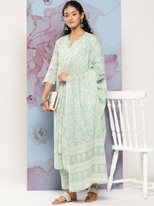 Women Green Ethnic Embroidered Kurta With Palazzo And Dupatta | LASVINI - Redefining Indian Fashion with Elegance
