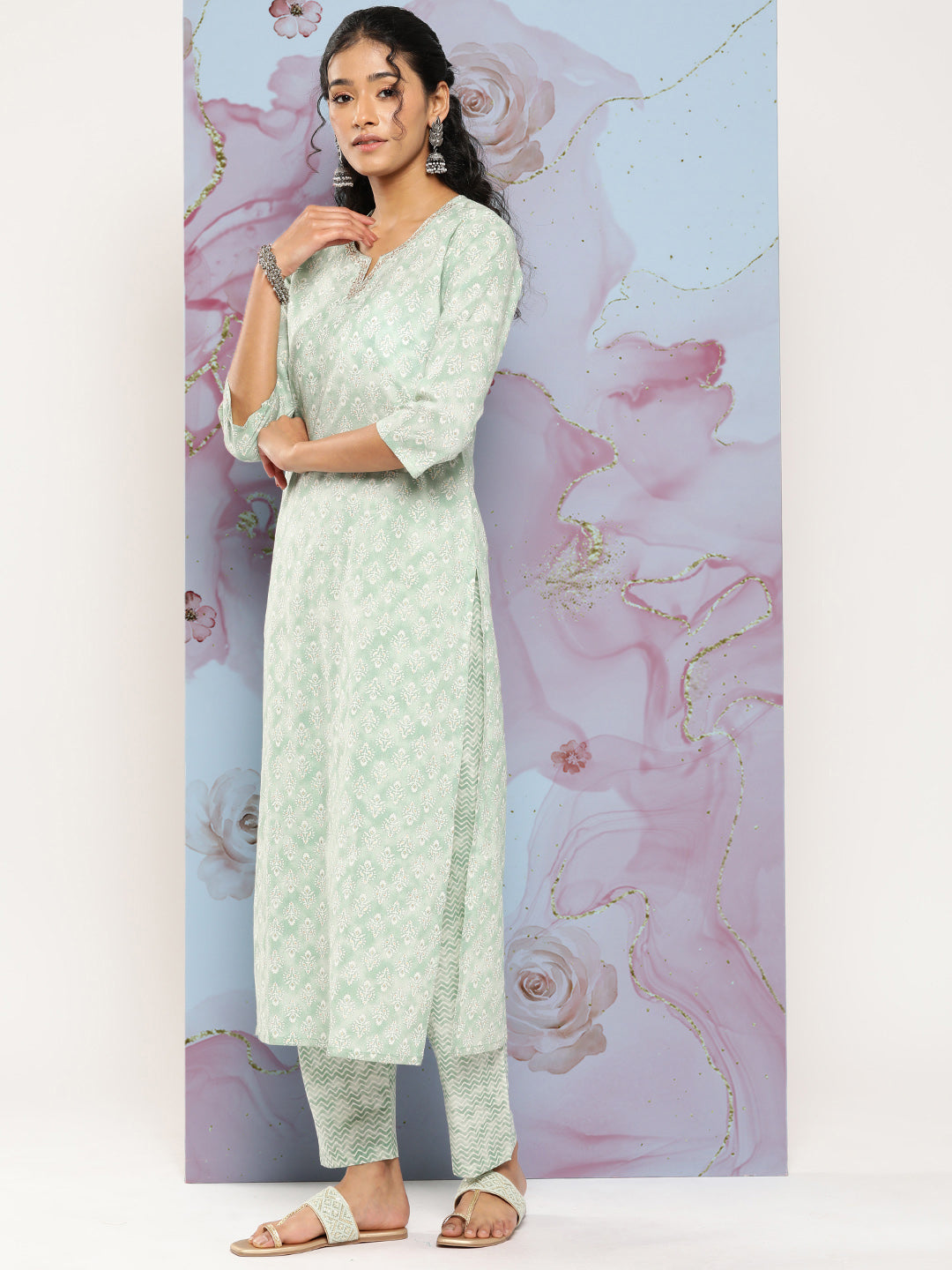 Women Green Ethnic Embroidered Kurta With Palazzo And Dupatta | LASVINI - Redefining Indian Fashion with Elegance