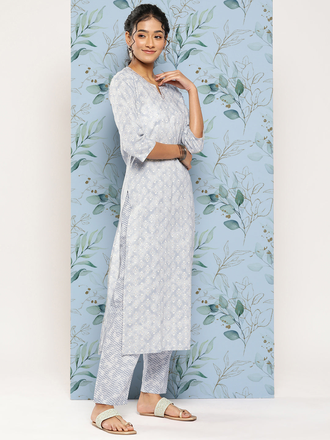 Women Grey Ethnic Embroidered Kurta With Palazzo And Dupatta | LASVINI - Redefining Indian Fashion with Elegance