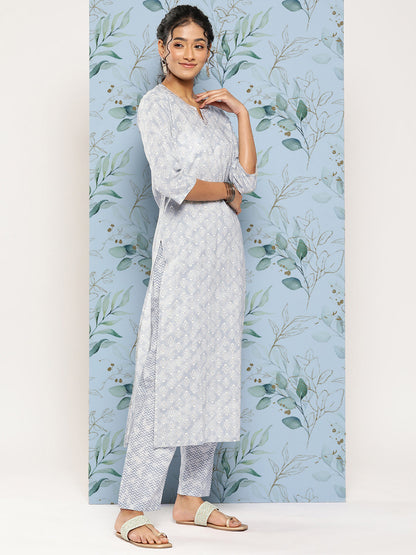 Women Grey Ethnic Embroidered Kurta With Palazzo And Dupatta | LASVINI - Redefining Indian Fashion with Elegance