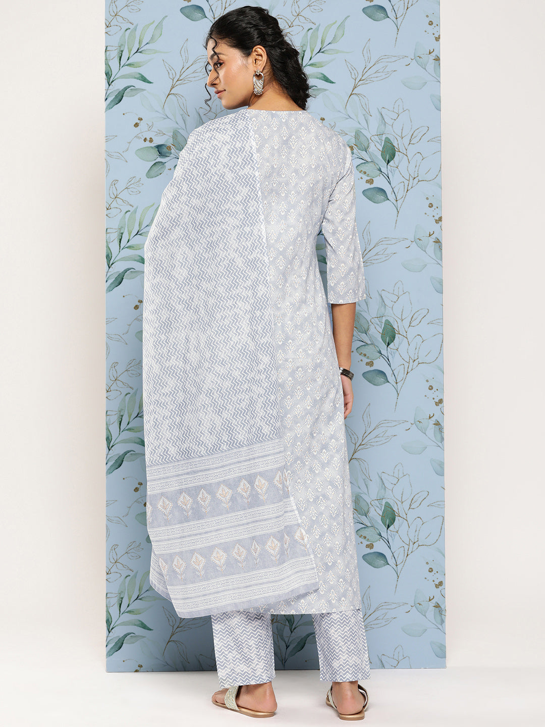 Women Grey Ethnic Embroidered Kurta With Palazzo And Dupatta | LASVINI - Redefining Indian Fashion with Elegance