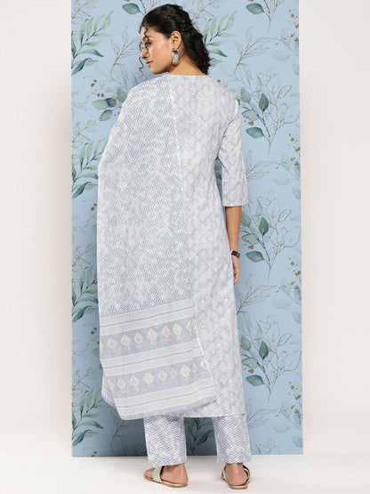 Women Grey Ethnic Embroidered Kurta With Palazzo And Dupatta | LASVINI - Redefining Indian Fashion with Elegance