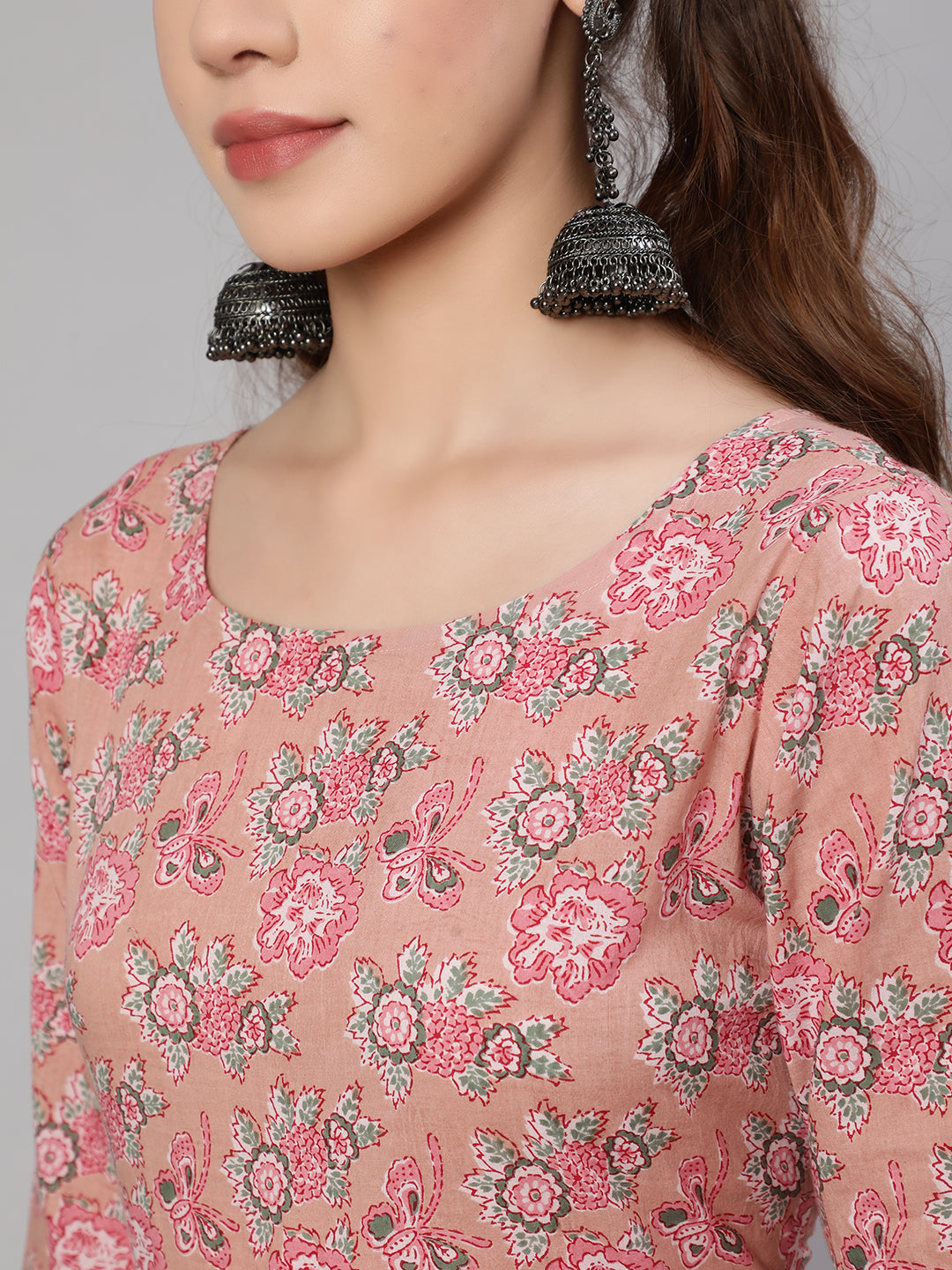 Women Mauve Floral Printed Anarkali Kurta With Trouser And Dupatta | LASVINI - Redefining Indian Fashion with Elegance