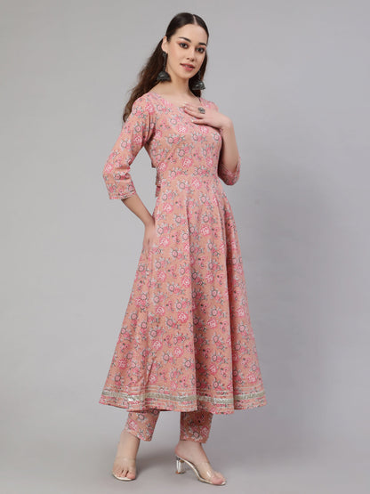 Women Mauve Floral Printed Anarkali Kurta With Trouser And Dupatta | LASVINI - Redefining Indian Fashion with Elegance