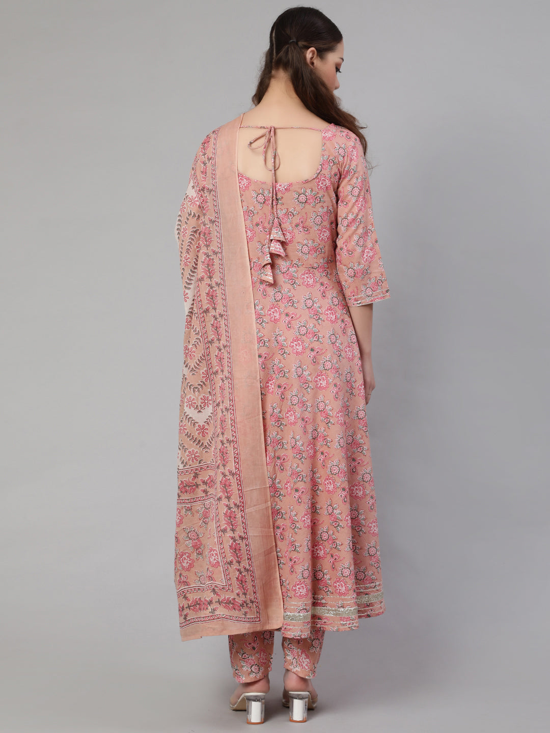 Women Mauve Floral Printed Anarkali Kurta With Trouser And Dupatta | LASVINI - Redefining Indian Fashion with Elegance