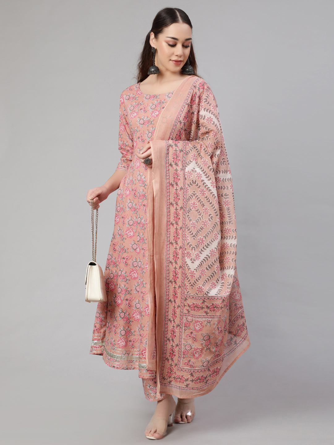 Women Mauve Floral Printed Anarkali Kurta With Trouser And Dupatta | LASVINI - Redefining Indian Fashion with Elegance