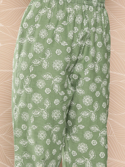 Women Green Floral Printed Anarkali Kurta With Trouser And Dupatta | LASVINI - Redefining Indian Fashion with Elegance