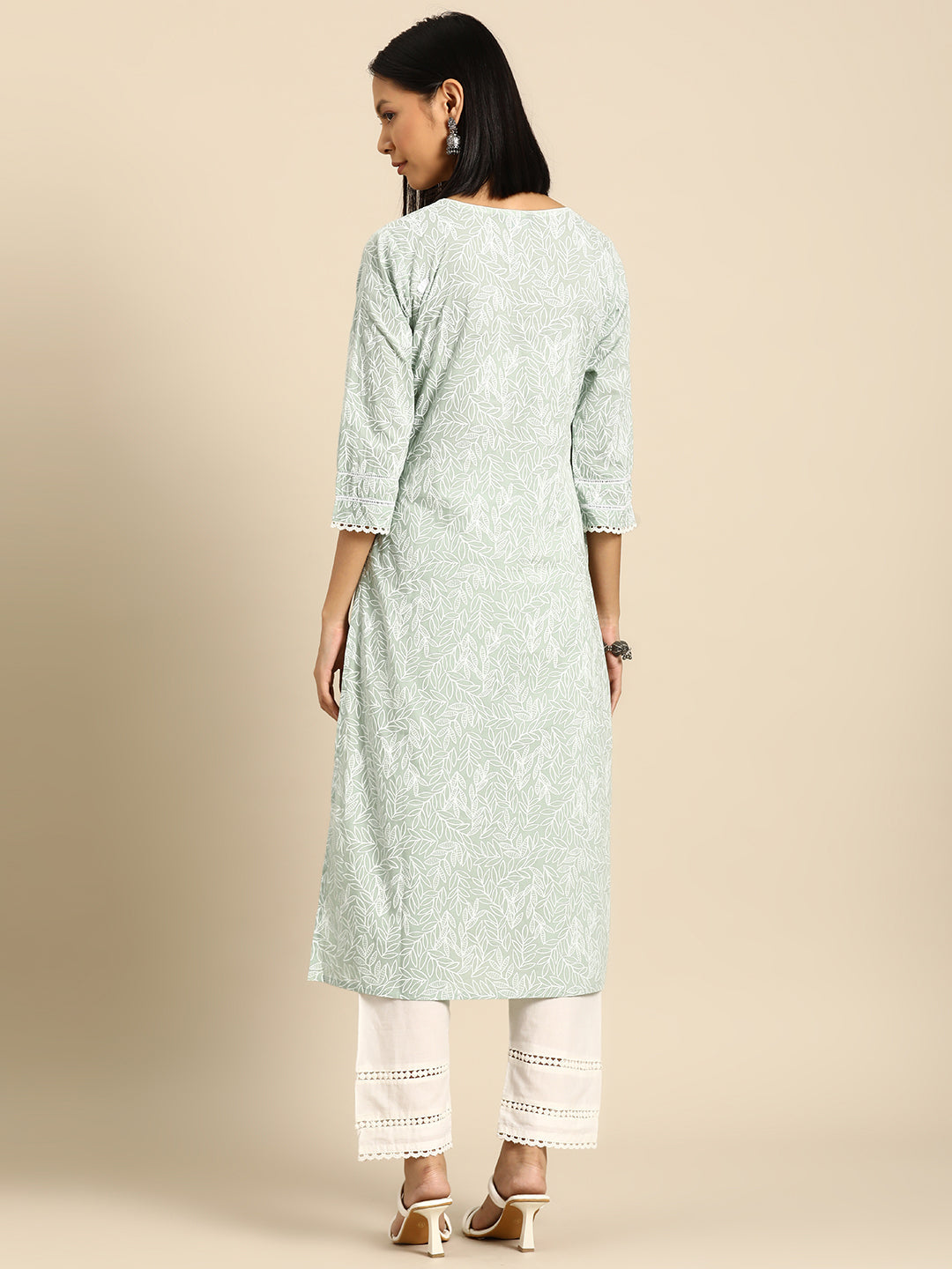 Women Green Printed Straight Kurta With Trouser | LASVINI - Redefining Indian Fashion with Elegance