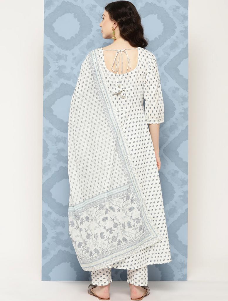 Women Off White Flared Kurta With Trouser & Dupatta | LASVINI - Redefining Indian Fashion with Elegance