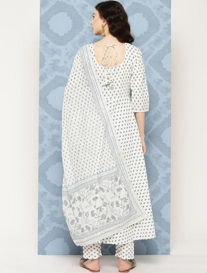 Women Off White Flared Kurta With Trouser & Dupatta | LASVINI - Redefining Indian Fashion with Elegance