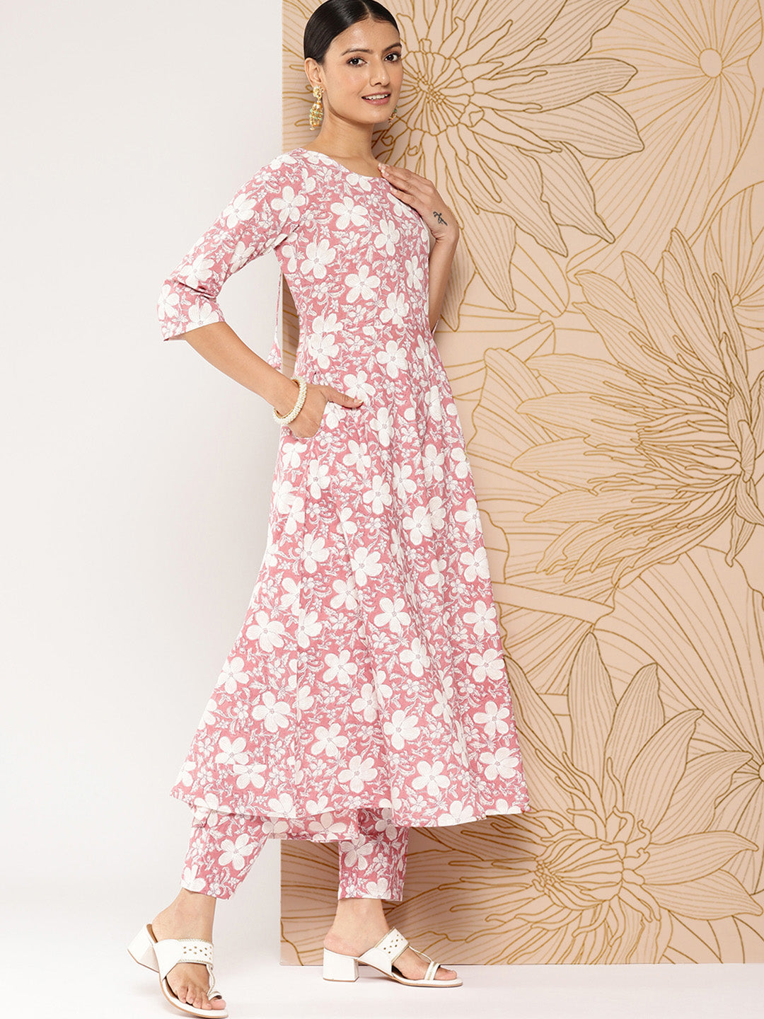 Women Mauve Printed Anarkali Kurta With Trouser And Dupatta | LASVINI - Redefining Indian Fashion with Elegance