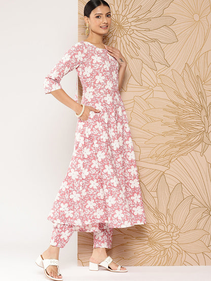 Women Mauve Printed Anarkali Kurta With Trouser And Dupatta | LASVINI - Redefining Indian Fashion with Elegance