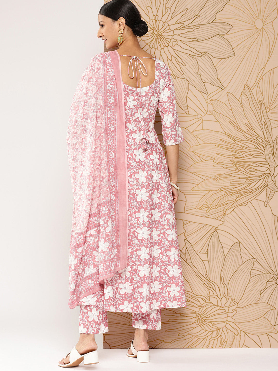 Women Mauve Printed Anarkali Kurta With Trouser And Dupatta | LASVINI - Redefining Indian Fashion with Elegance