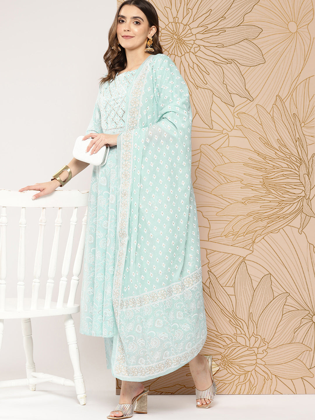 Women Blue Ethnic Printed Kurta With Trouser And Dupatta | LASVINI - Redefining Indian Fashion with Elegance