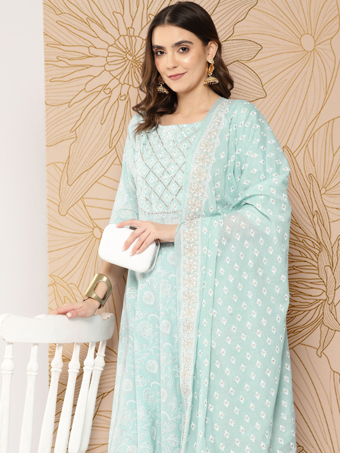 Women Blue Ethnic Printed Kurta With Trouser And Dupatta | LASVINI - Redefining Indian Fashion with Elegance