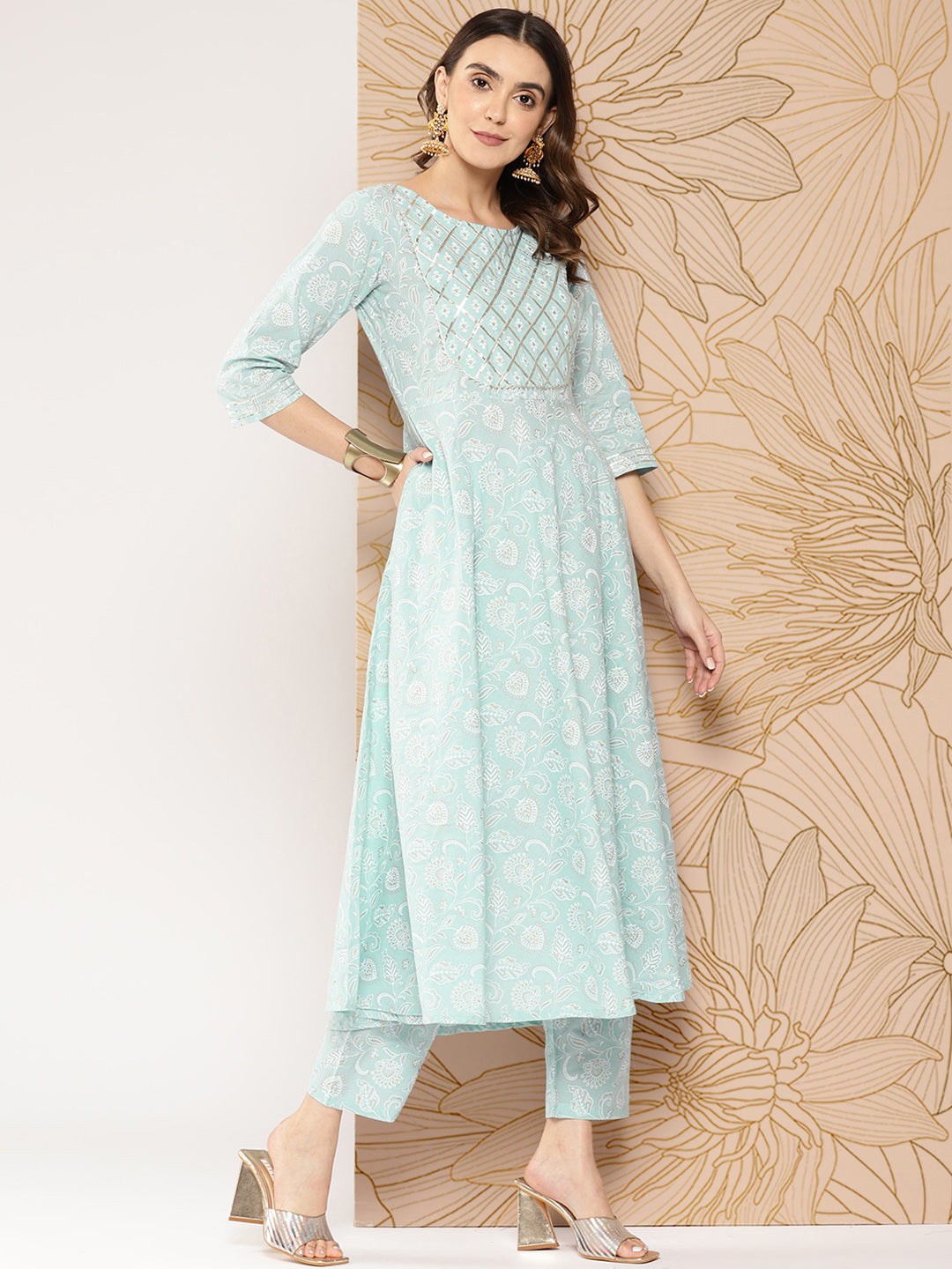 Women Blue Ethnic Printed Kurta With Trouser And Dupatta | LASVINI - Redefining Indian Fashion with Elegance