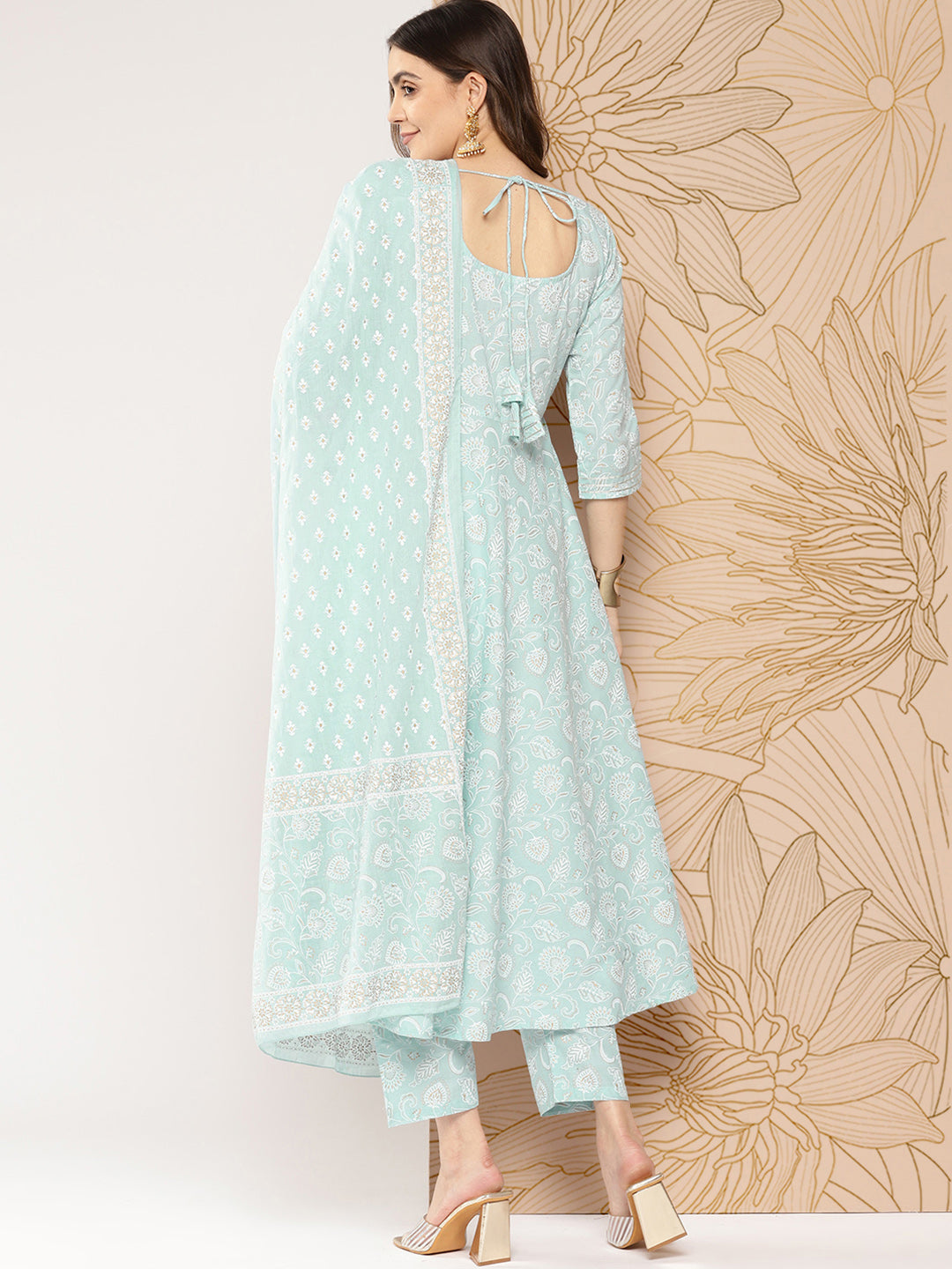 Women Blue Ethnic Printed Kurta With Trouser And Dupatta | LASVINI - Redefining Indian Fashion with Elegance