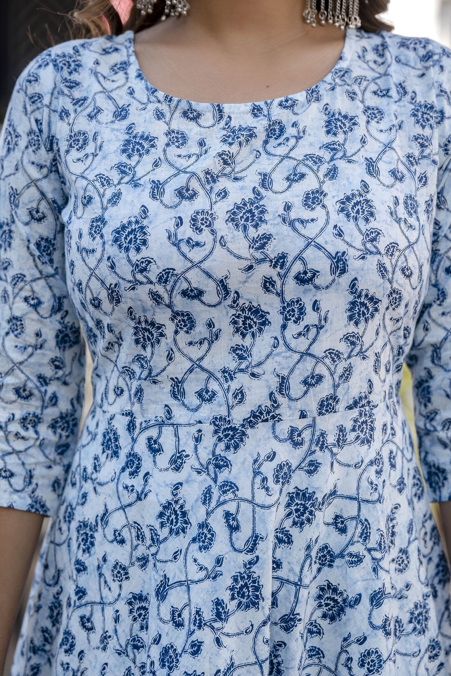 Women Blue Floral Printed Anarkali Kurta With Trouser And Dupatta | LASVINI - Redefining Indian Fashion with Elegance