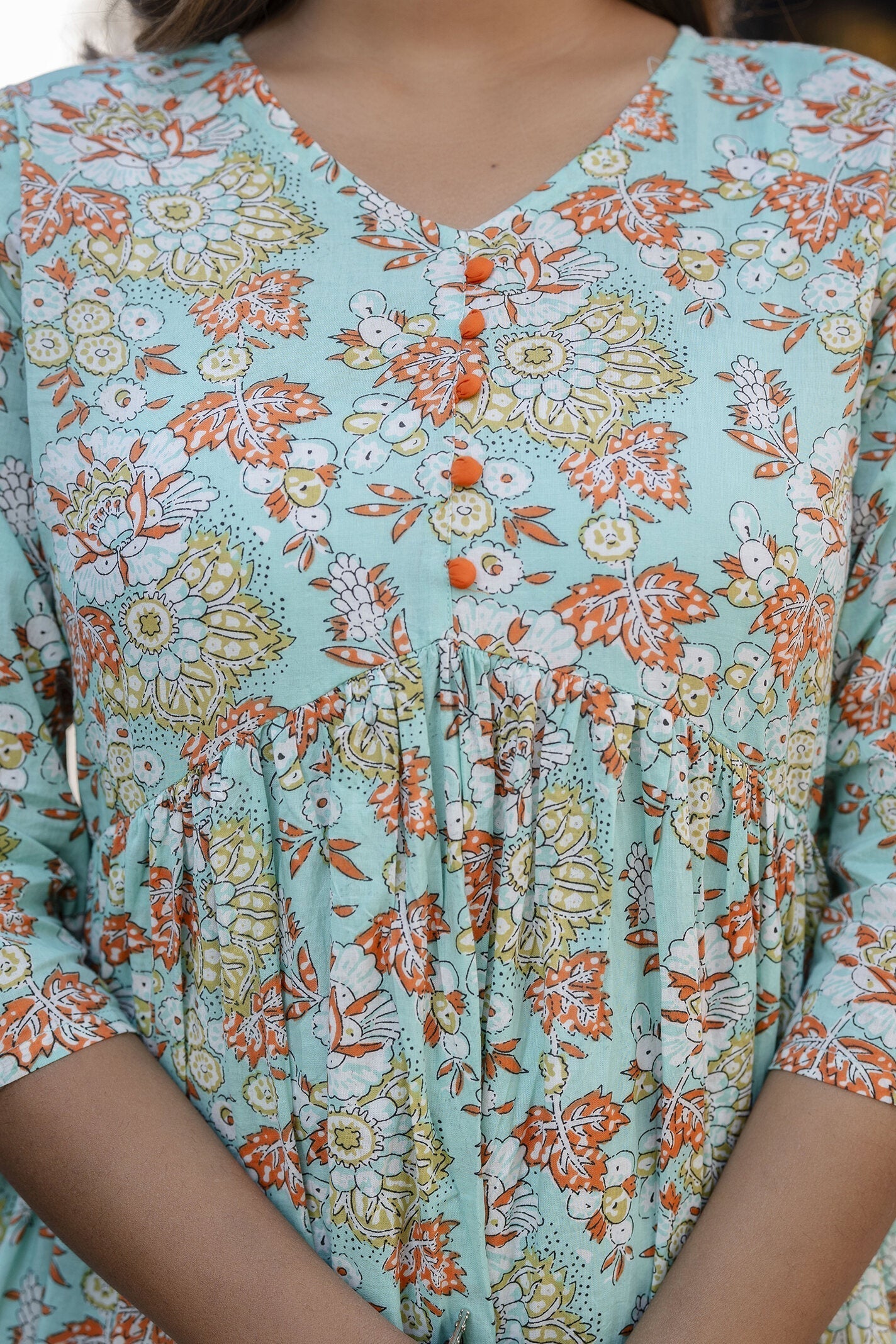 Women Green Printed Gathered Kurta And Trouser With Dupatta | LASVINI - Redefining Indian Fashion with Elegance