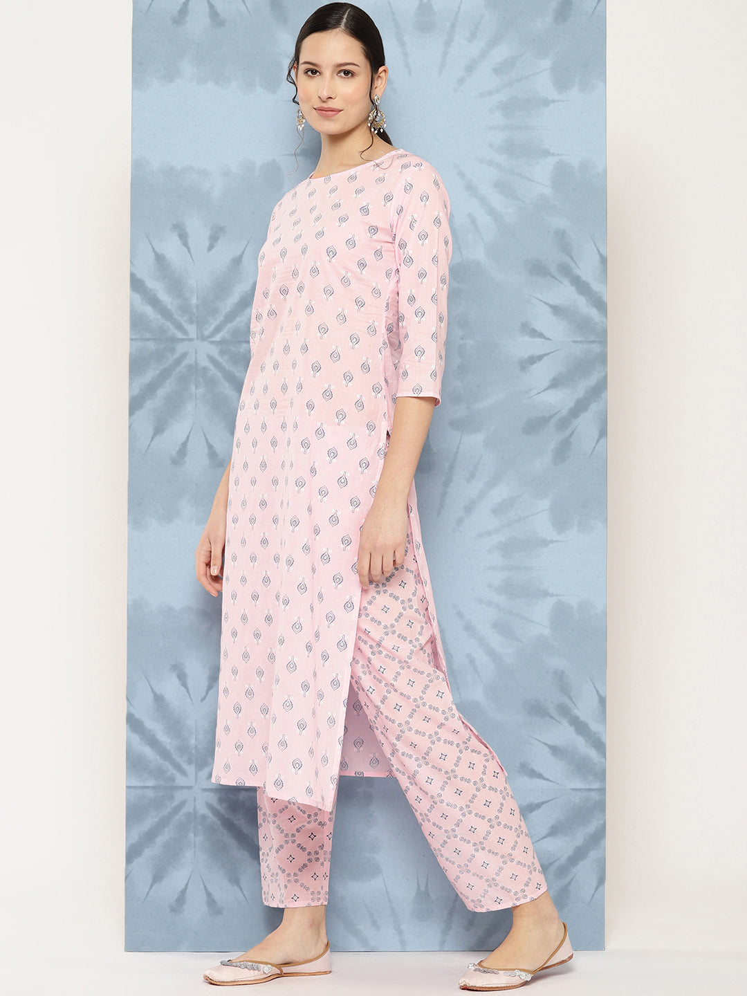 Women Light Pink Printed Straight Kurta With Palazzo And Dupatta | LASVINI - Redefining Indian Fashion with Elegance