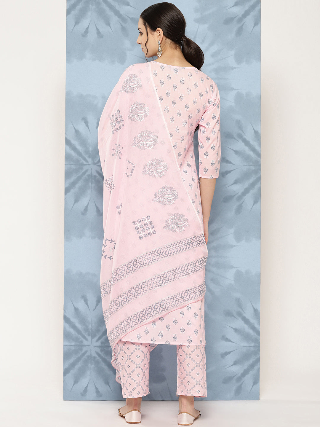 Women Light Pink Printed Straight Kurta With Palazzo And Dupatta | LASVINI - Redefining Indian Fashion with Elegance